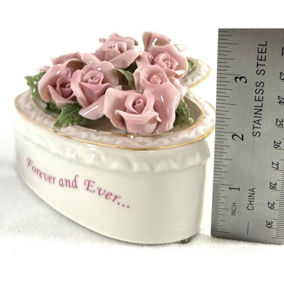 Heart Shaped Floral Porcelain Music Box For Mom Plays “Waltz Of The Flowers” - Picture 7 of 7